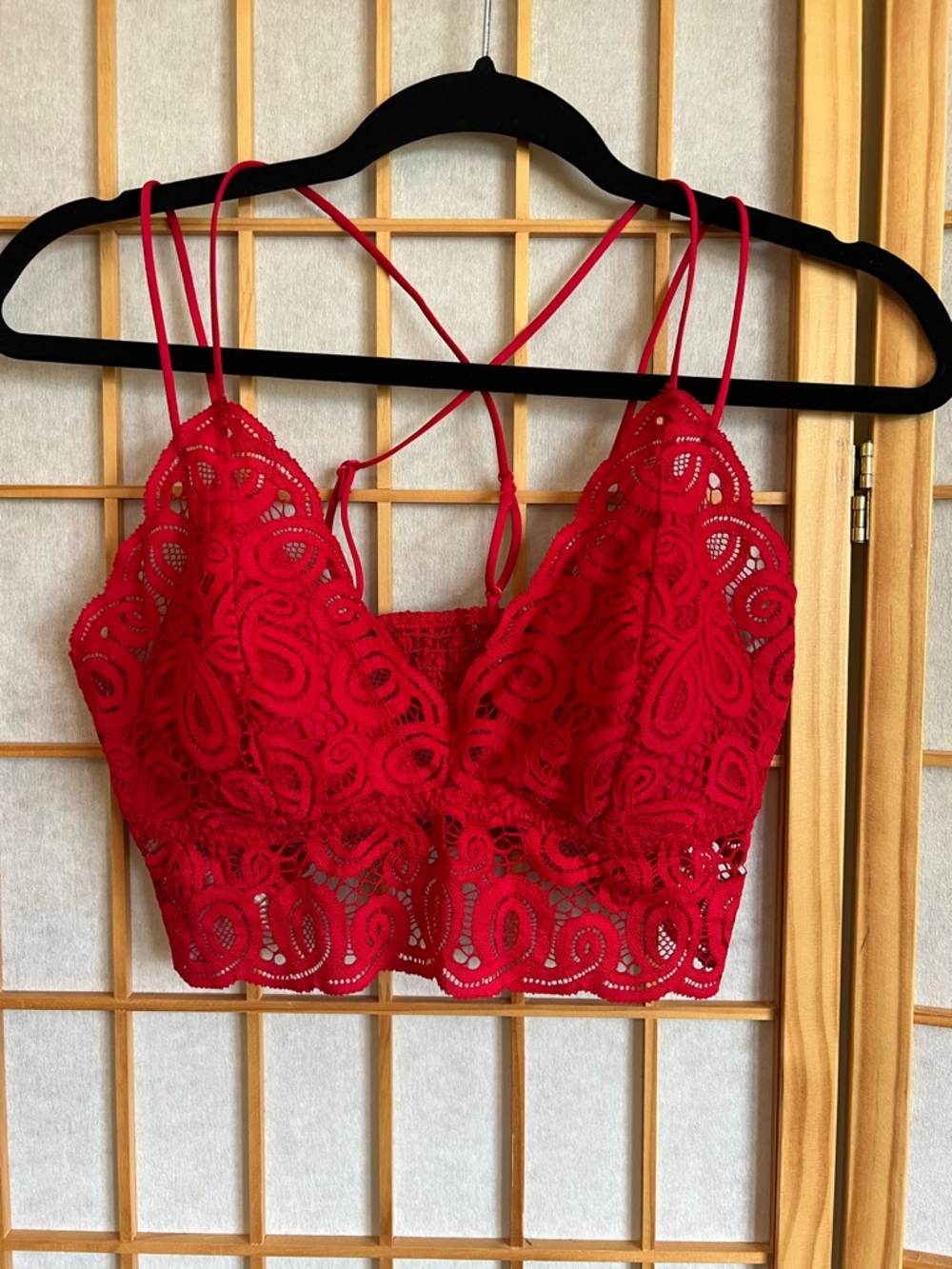 PINK Victoria’s Secret Red Lace Bralette Strappy Crop Top L